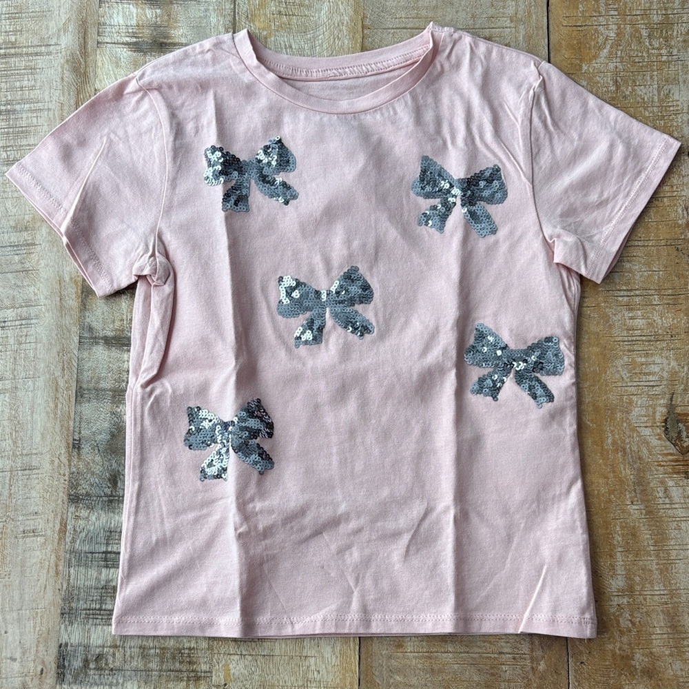 NWOT H&M Girls Pink Bow Tee size 6x/7